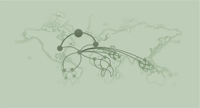 Global network connections on world map illustration.